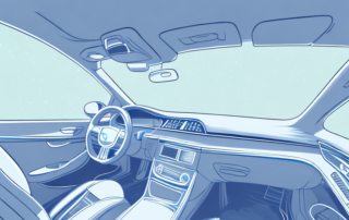 A car interior with gleaming surfaces