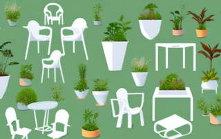 Various plastic outdoor furniture items such as chairs