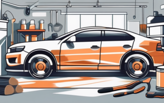 A car in a workshop setting