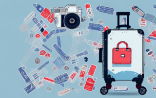 A locked suitcase with travel tags