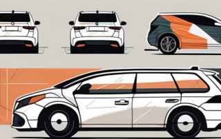 A car with various types of markings and decals on it