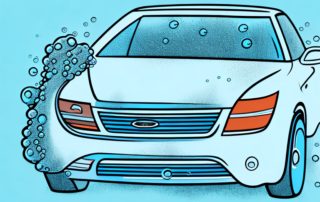 A car being washed with bubbles around it