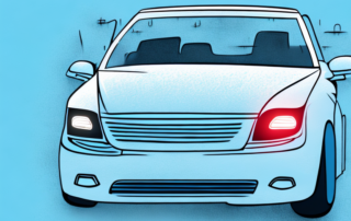 A car in a professional painting booth with an automated spray paint system applying a fresh coat of paint