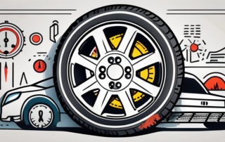 A car tire with a pressure gauge attached to it