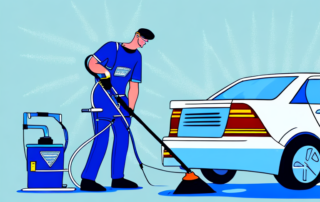 A high-pressure washer being used to clean a car
