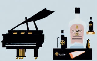 A glossy black grand piano with a soft cloth and a bottle of polish placed on top