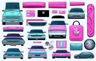 A variety of car accessories such as a stylish keychain