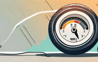 A summer tire with a pressure gauge attached to it