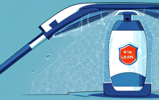 A car's windshield with cleaning tools like a squeegee