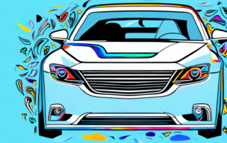 A sleek car with a variety of vibrant and unique stickers applied on its body