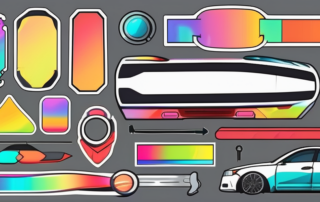 A variety of colorful name stickers on different parts of a car