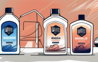 Several different types of windshield washer fluid concentrates in unique and distinctive bottles
