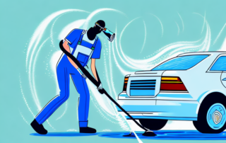 A high-pressure washer being used to clean a car