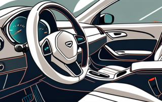 A car interior with focus on a plastic surface showing before and after effects of scratch removal