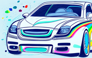 A car with different sections of its bodywork color-coded to indicate varying thicknesses of the lacquer layer