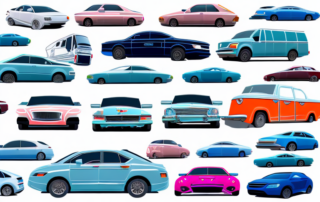 A variety of cars with different colors and patterns of car wraps
