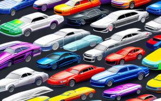 Various car models in different vibrant colors