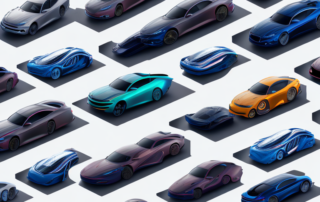 Several cars in different matte colors