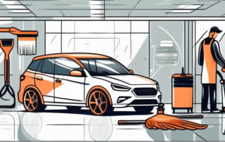 A professional car cleaning station with various cleaning tools and a shiny