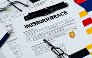 Several insurance policy documents with checkmarks and medals