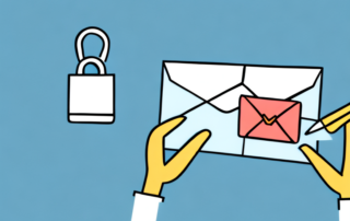 Two computers exchanging an envelope that is locked with a padlock