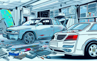 A car in a professional auto paint shop