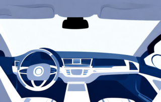 The interior of a car focusing on the windshield