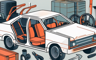 A car with various parts of its side paneling highlighted
