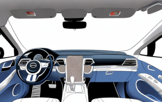 A car interior decorated with various accessories such as hanging ornaments