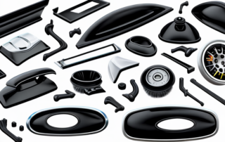 Various black plastic car parts such as bumpers