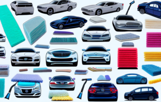 Several high-quality car cleaning cloths laid out neatly next to a sparkling clean car