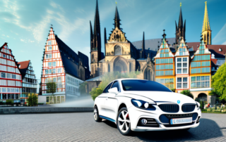 A car being polished in a picturesque setting of the city of aachen