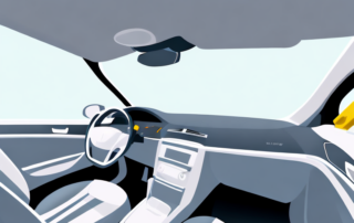 A car interior with various cleaning tools such as vacuum