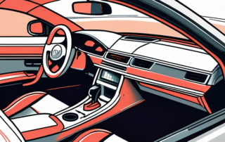 An interior of a car focusing on a plastic dashboard with visible scratches