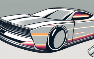 A car's center console partially wrapped in a glossy vinyl foil