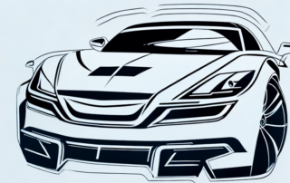 A variety of stylish and edgy car decals on different parts of a sleek