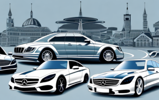 Various cars with different types of foil wraps parked in front of recognizable stuttgart landmarks