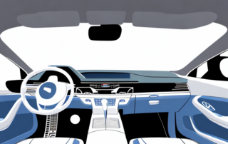 A car interior showcasing various parts like the dashboard