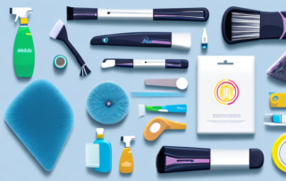 A car dashboard with cleaning tools like a brush