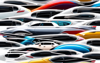 A variety of cars in different colors with magnified sections showing the layers of lacquer on the car's surface