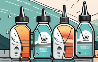 Various types of windshield washer fluids in bottles