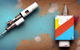 A hot air gun positioned next to a wooden surface with peeling paint