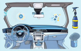 The interior of a car being cleaned using common household items like a vacuum cleaner