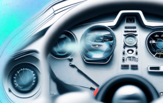 A car cockpit with noticeable scratches on the dashboard and another image of the same cockpit looking shiny and new after using a scratch remover product