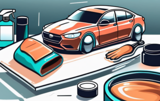 A car with a glossy finish under a spotlight