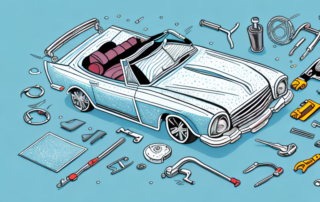 A convertible car with its roof up