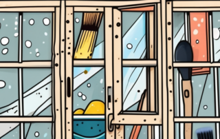 A wooden window frame with some paint splatters on it