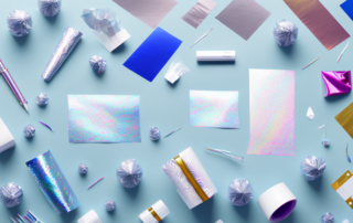 Various types of foils and wrapping tools arranged neatly