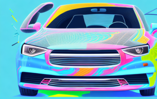 A 3d model of a car being wrapped in a vibrant