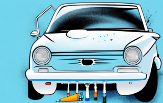 A car door partially painted with a spray gun